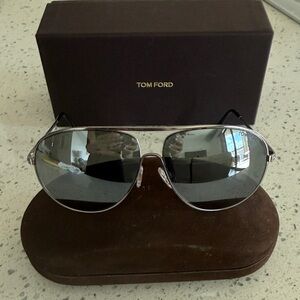 Tom Ford Silver Aviator Sunglasses with Gray Lenses